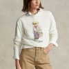 Cremefarbene Ralph Lauren Polo Bear Fleece-Sweatshirts mit Rundhalsausschnitt für Damen