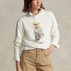 Cremefarbene Ralph Lauren Polo Bear Fleece-Sweatshirts mit Rundhalsausschnitt für Damen