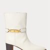 Cremefarbene Ralph Lauren Polo ID Stiefel aus gewachstem Kalbsleder für Damen