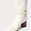 Cremefarbene Ralph Lauren Polo ID Stiefel aus gewachstem Kalbsleder für Damen
