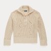 Cremefarbene Ralph Lauren Pullover aus Baumwolle und Wolle mit Kreuzstich-Schnürung für Damen