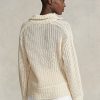 Cremefarbene Ralph Lauren Pullover aus Baumwolle und Wolle mit Kreuzstich-Schnürung für Damen