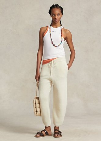 Cremefarbene Ralph Lauren Rippstrick-Pulloverhose aus Kaschmirwolle für Damen