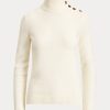 Cremefarbene Ralph Lauren Rollkragenpullover aus Kaschmir mit Knöpfen für Damen