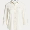 Cremefarbene Ralph Lauren Stretch-Jersey-Hemden für Damen
