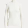 Cremefarbene Ralph Lauren Stretch Ribbed Turtleneck T-Shirts für Damen