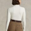 Cremefarbene Ralph Lauren Stretch Ribbed Turtleneck T-Shirts für Damen