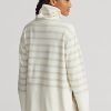 Cremefarbene Ralph Lauren Striped Performance Fleece Pullover für Damen