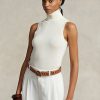 Cremefarbene ärmellose Rollkragenpullover aus Wolle von Ralph Lauren für Damen