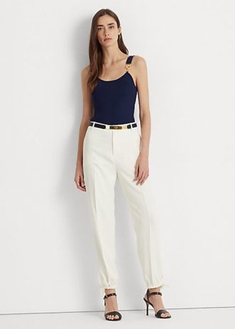 Cremefarbene, schmal zulaufende Hose aus Stretch-Cady für Damen von Ralph Lauren