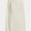 Cremefarbenes Cocktailkleid aus Georgette mit Cape-Muster von Ralph Lauren für Damen