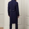 Dunkelblaue Herrenmäntel aus handgefertigter Wolle mit Fischgrätenmuster von Ralph Lauren