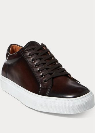 Dunkelbraune Herren-Sneakers „Severn“ aus brüniertem Kalbsleder von Ralph Lauren