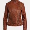 Dunkelbraune Ralph Lauren Leder-Motorradjacken für Damen