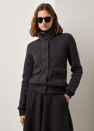 Dunkelgraue Kaschmirjacken mit Glencheck-Muster für Damen von Ralph Lauren