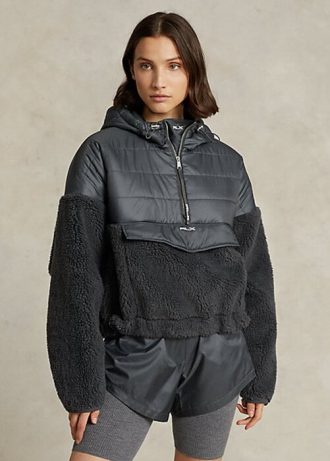 Dunkelgraue Ralph Lauren High-Pile & Ripstop Hybrid Pulloverjacken für Damen