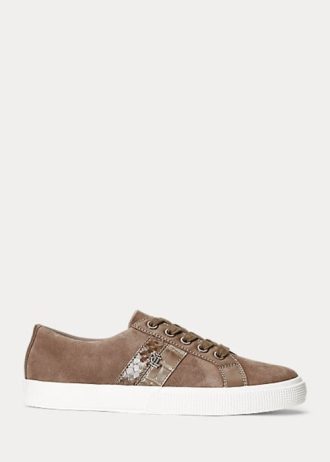 Dunkelgraue Ralph Lauren Janson II Wildleder-Sneakers mit Lederbesatz für Damen