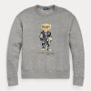 Dunkelgraue Ralph Lauren Polo Bear Fleece-Sweatshirts mit Rundhalsausschnitt für Damen