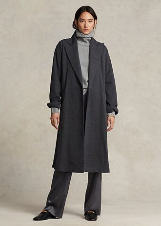 Dunkelgraue Wickelmäntel aus Flanell von Ralph Lauren für Damen