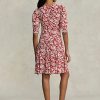 Flower Damen Ralph Lauren Godet-Kreppkleid mit floralem Muster und Hammelärmeln
