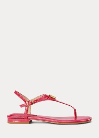 Fuchsiafarbene Ralph Lauren Ellington Sandalen aus geprägtem Leder für Damen