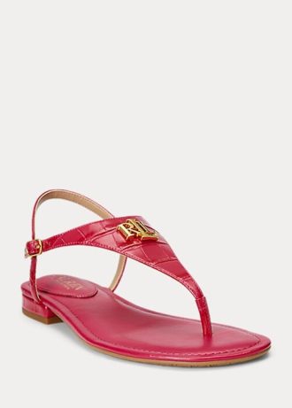 Fuchsiafarbene Ralph Lauren Ellington Sandalen aus geprägtem Leder für Damen