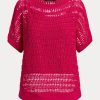 Fuchsiafarbene Ralph Lauren Kurzarmpullover aus Baumwollnetz für Damen