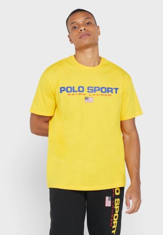 Gelbe Poloshirts mit Rundhalsausschnitt und Logo für Herren von Ralph Lauren