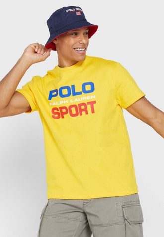 Gelbe Poloshirts mit Rundhalsausschnitt und Logo für Herren von Ralph Lauren
