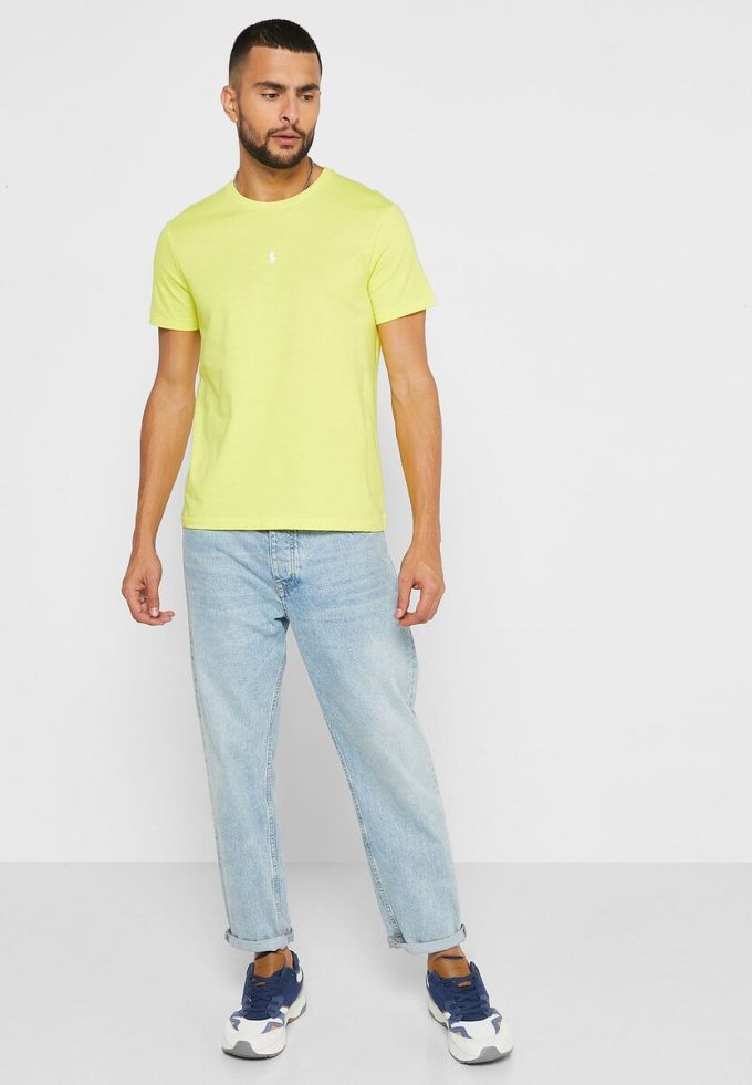 Gelbe Ralph Lauren Essential T-Shirts mit Rundhalsausschnitt für Herren
