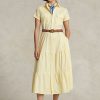 Gelbes Stufenkleid mit Gürtel von Ralph Lauren für Damen