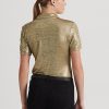 Goldfarbene Poloshirts aus Jersey mit Foliendruck von Ralph Lauren für Damen