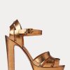 Goldfarbene Ralph Lauren Callahan Metallic-Sandalen aus Kalbsleder für Damen
