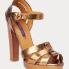 Goldfarbene Ralph Lauren Callahan Metallic-Sandalen aus Kalbsleder für Damen