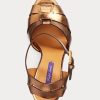 Goldfarbene Ralph Lauren Callahan Metallic-Sandalen aus Kalbsleder für Damen