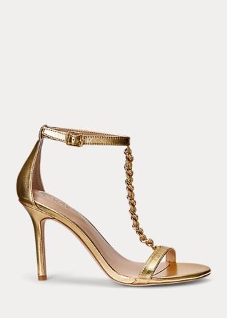 Goldfarbene Ralph Lauren Kate Sandalen aus metallischem Nappaleder für Damen