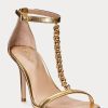 Goldfarbene Ralph Lauren Kate Sandalen aus metallischem Nappaleder für Damen