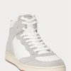 Grau / Weiß Herren Ralph Lauren Court High-Top Sneakers aus Leder und Wildleder