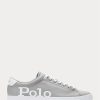 Grau / Weiß Herren Ralph Lauren Longwood Logo Leder Sneakers