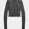 Graue gerippte Cropped-Tops mit Knopfleiste für Damen von Ralph Lauren Graue gerippte Cropped-Tops mit Knopfleiste für Damen von Ralph Lauren
