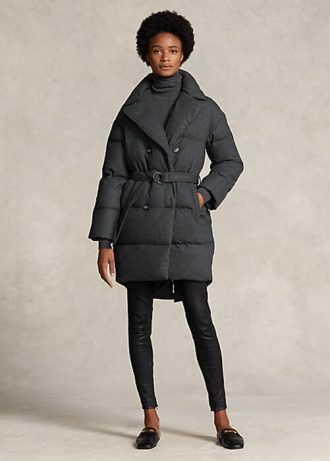 Graue gesteppte zweireihige Daunenmäntel von Ralph Lauren für Damen