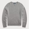 Graue Herren Ralph Lauren Pullover aus Wolle mit Wildleder-Patch und Rundhalsausschnitt