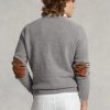 Graue Herren Ralph Lauren Pullover aus Wolle mit Wildleder-Patch und Rundhalsausschnitt