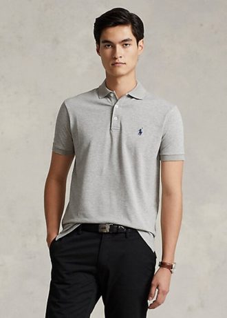 Graue Poloshirts aus Stretch-Mesh im Custom-Slim-Fit von Ralph Lauren für Herren