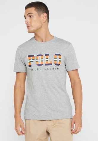 Graue Poloshirts mit Rundhalsausschnitt und Logo für Herren von Ralph Lauren
