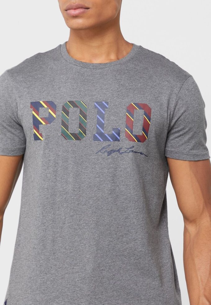 Graue Poloshirts mit Rundhalsausschnitt und Logo für Herren von Ralph Lauren