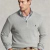 Graue Ralph Lauren Baumwollpullover mit Viertelreißverschluss für Herren