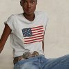 Graue Ralph Lauren Flag Baumwolljersey-T-Shirts für Damen