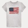 Graue Ralph Lauren Flag Baumwolljersey-T-Shirts für Damen
