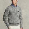 Graue Ralph Lauren Herrenpullover aus Baumwolle mit Zopfmuster